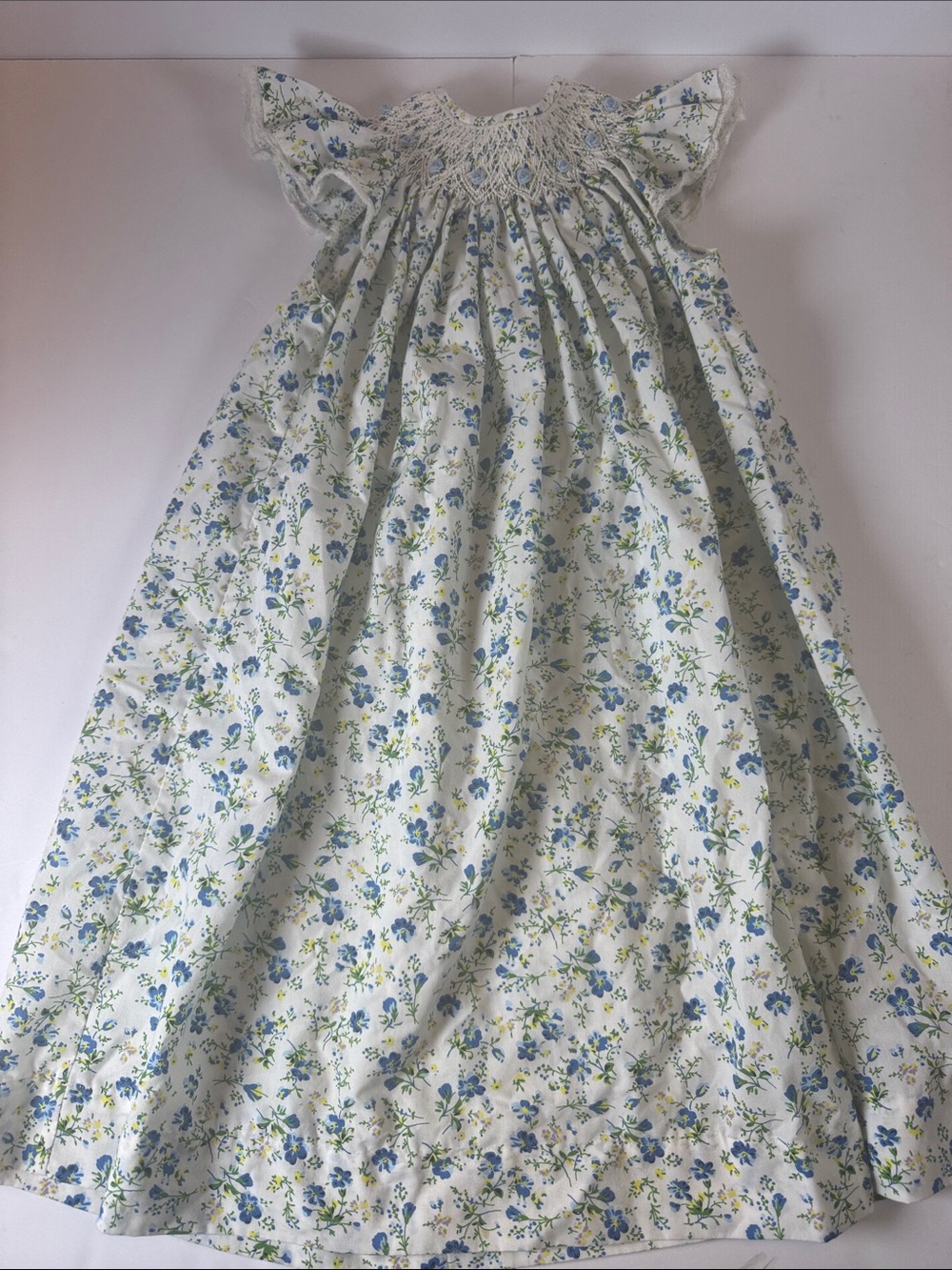 Remember hguyenn bishop Blue Floral Smocked long dress- Classic Kids